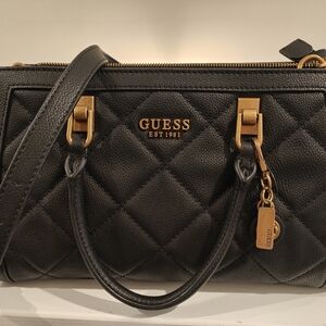 GUESS Abey Elite 13' Quilted Satchel (Black)
